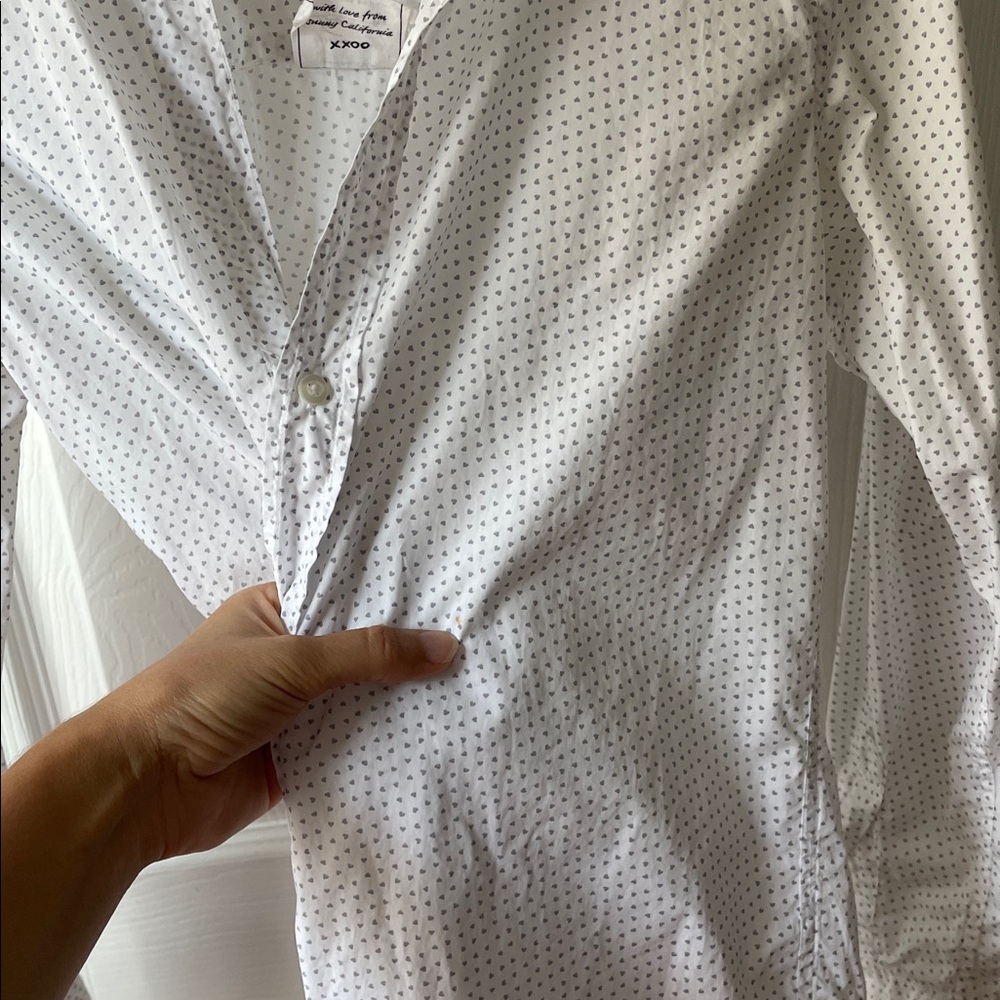 Frank & Eileen FRANK Heart Print Relaxed Button Up Cotton Shirt XS White Grey - Picture 5 of 10